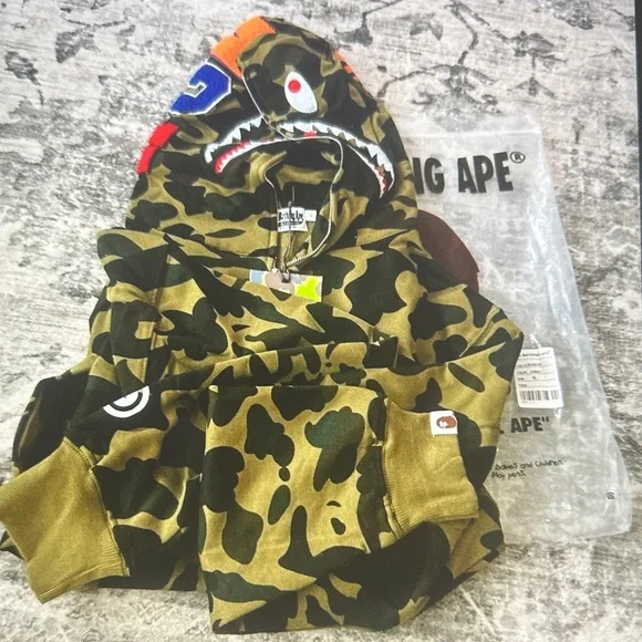 Bape Green Camo Shark Hoodie - Picture 1 of 4